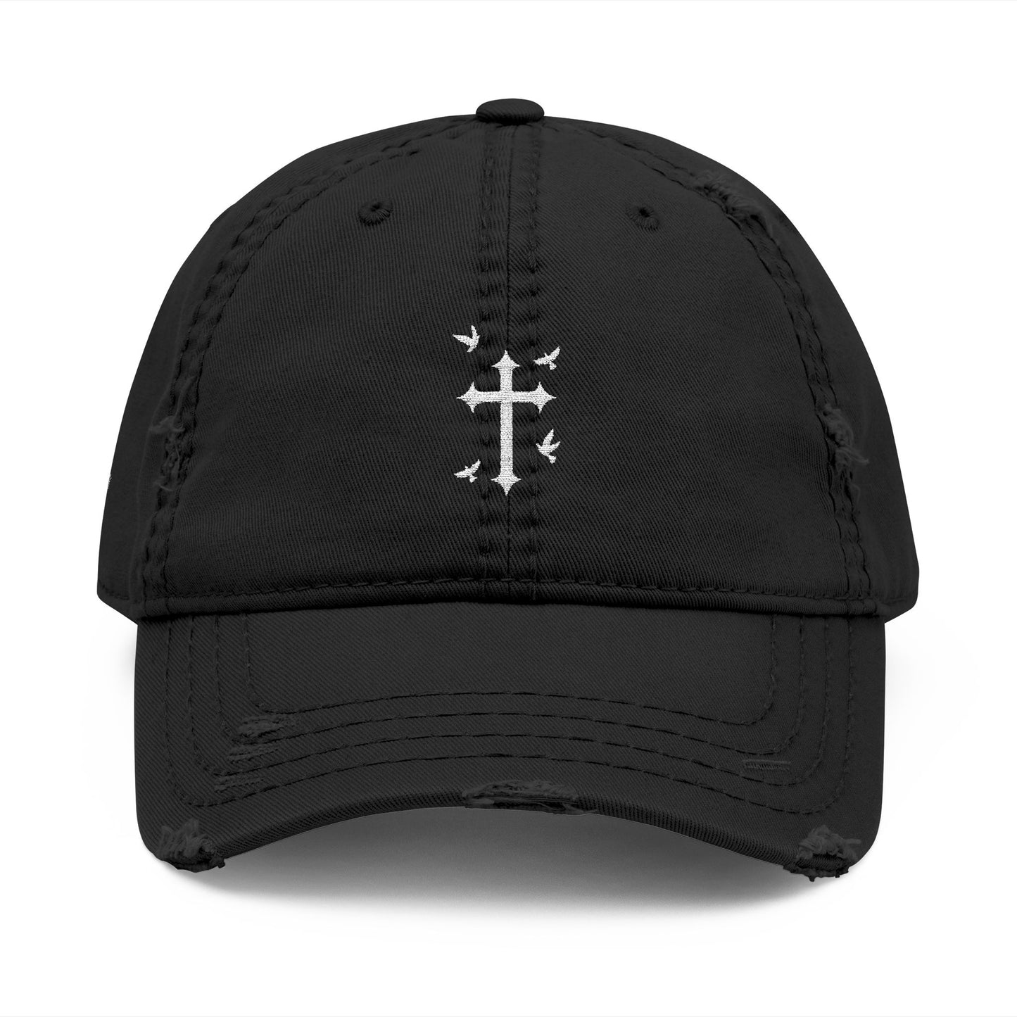 Distressed Embroidered Cross Hat